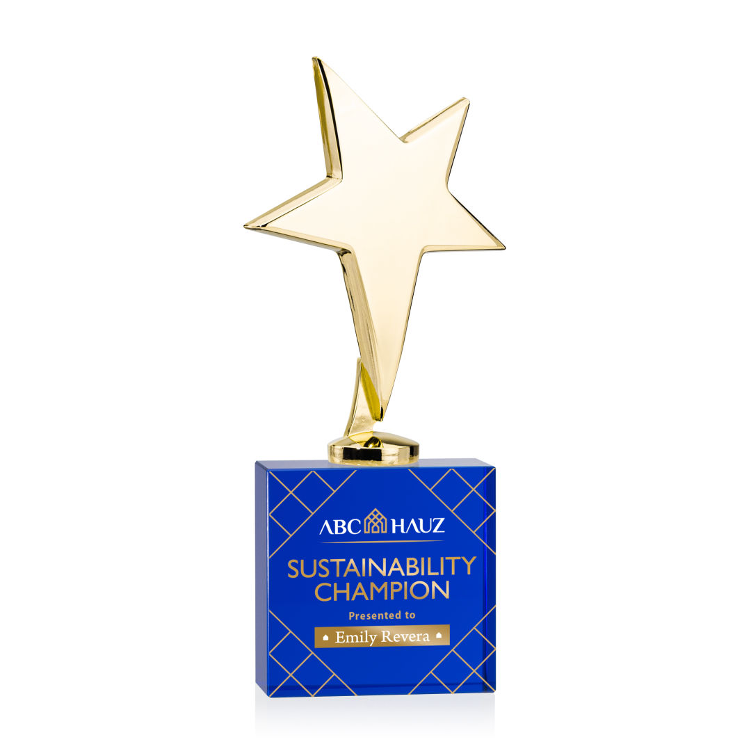 Tuscany Gold Star VividPrint™ Award on Woodlawn Base - Blue