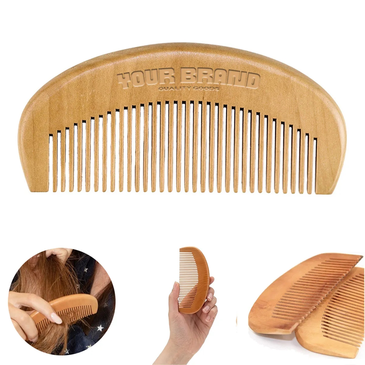 Detangling Styling Portable Fine Tooth Natural Wood Comb 1
