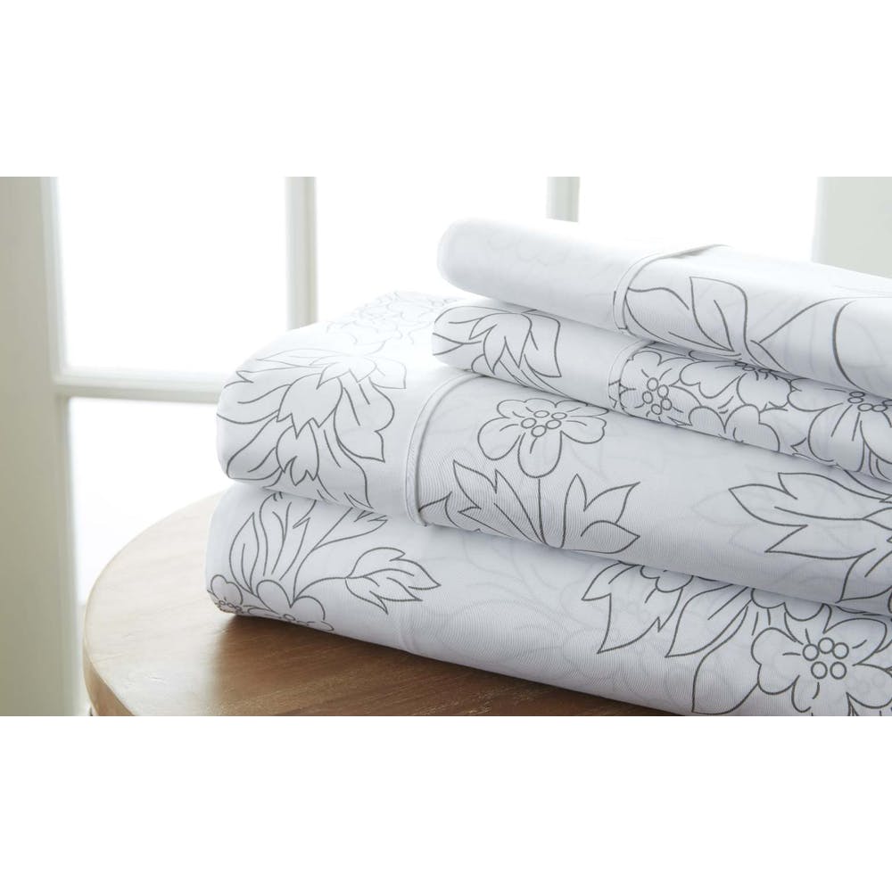 Premium Sheet Sets - Gray King Floral Pattern 4 Piece 2