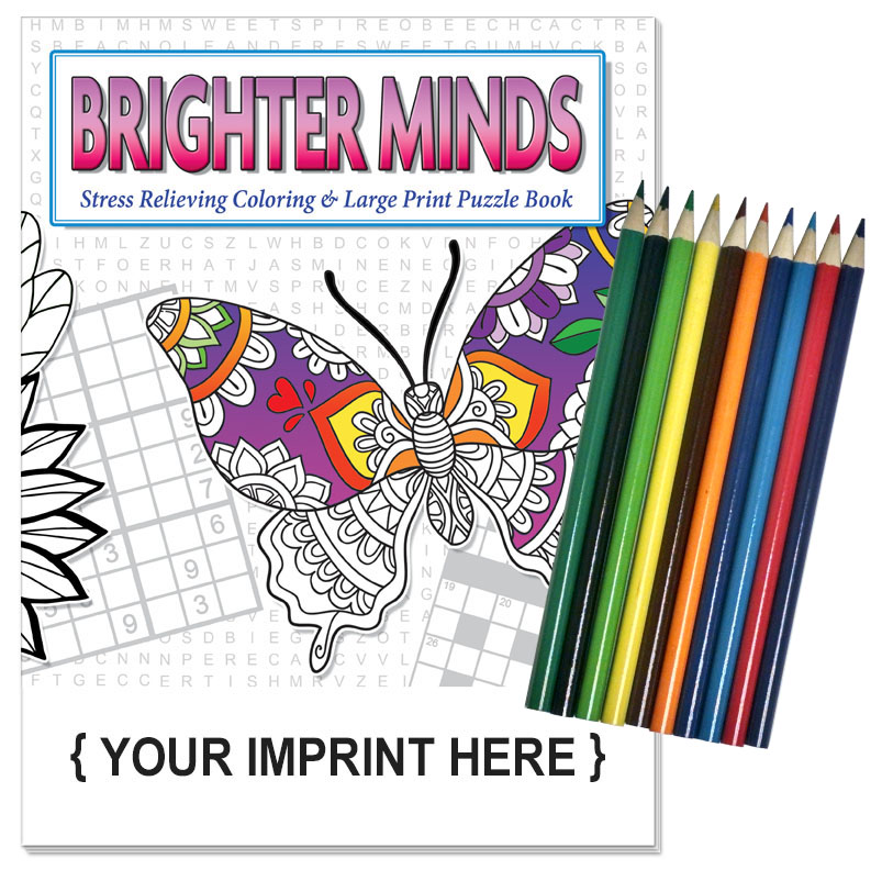 Relax Pack: Brighter Minds - Adult Coloring and Large Print Puzzle Book Combo with Colored Pencils 1