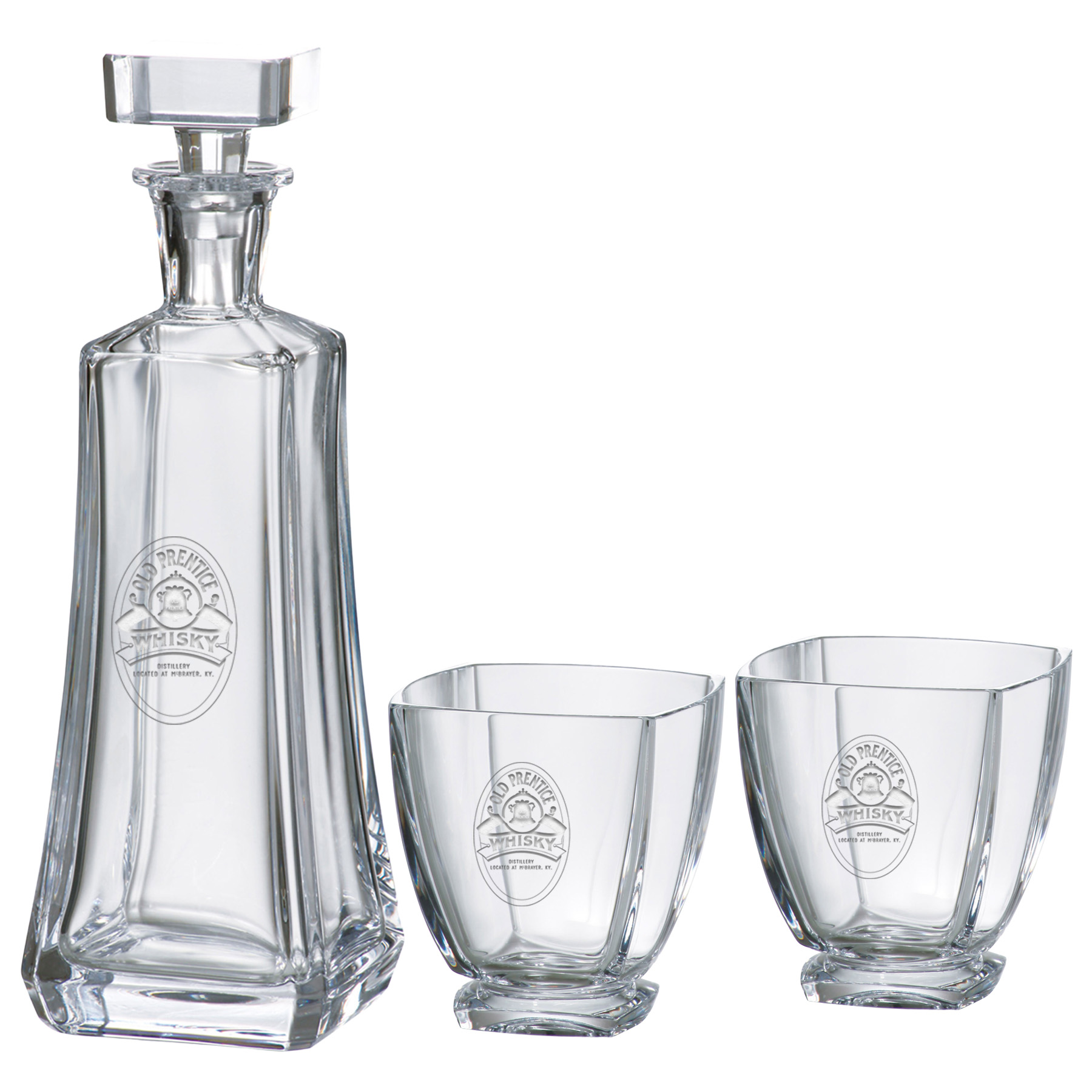 Arezzo Decanter (25 oz.) with Two Matching (10.75 oz.) Arezzo Rocks Glasses (3 Piece Set)