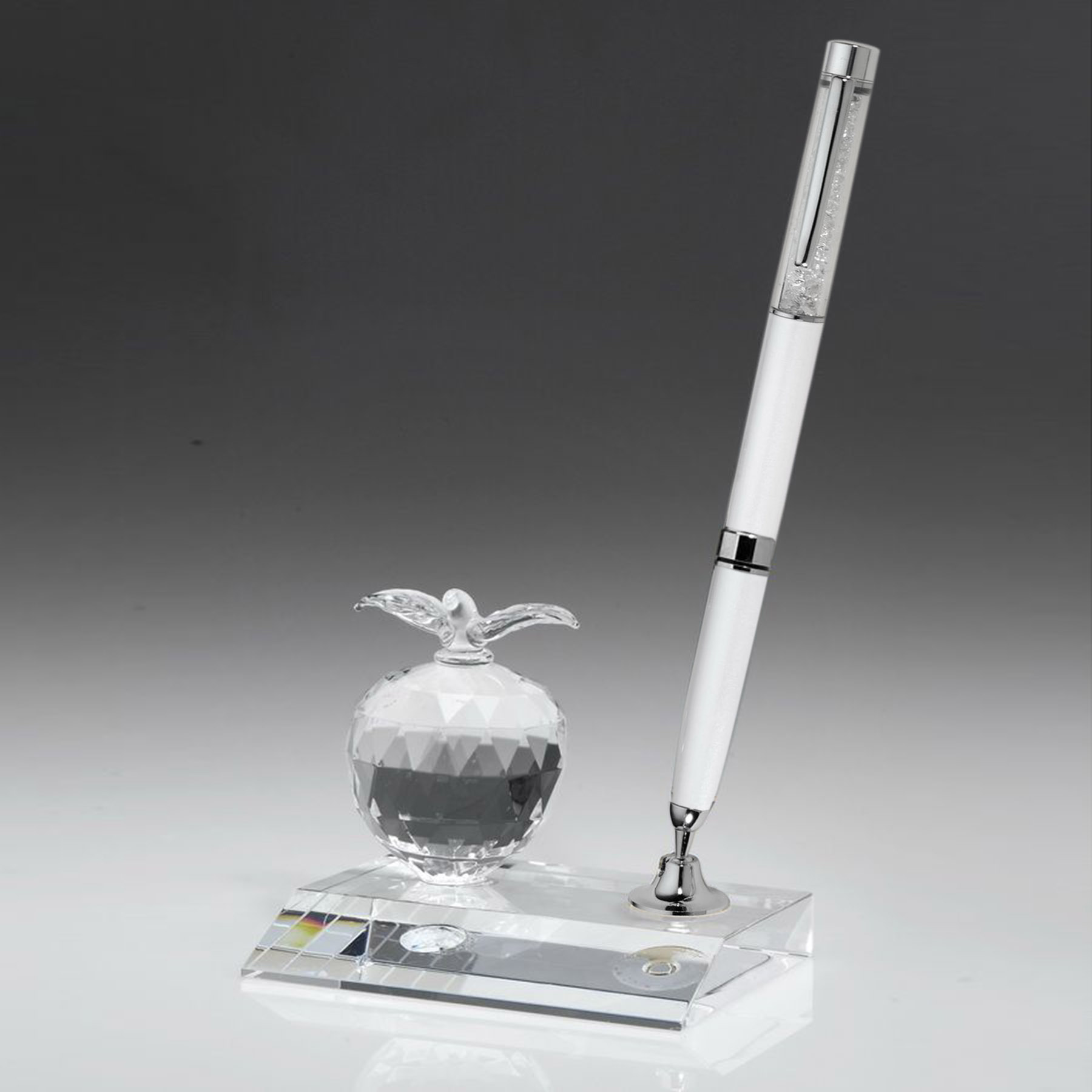 Desktop, Award-Crystal Apple Pen Set w/ White Ballpoint Pen_D699CA 2