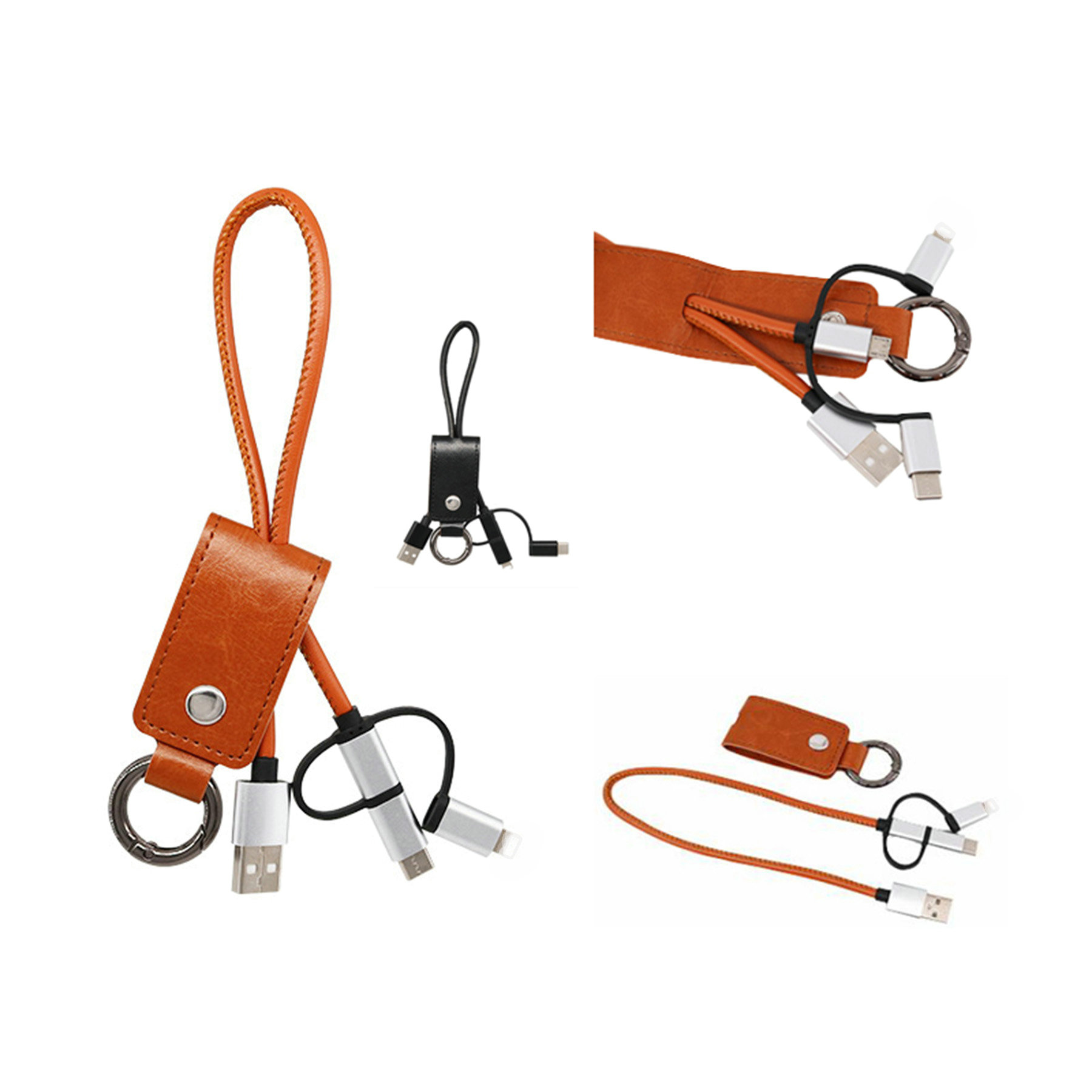 3-in-1 Leather Keychain Phone Cable 2