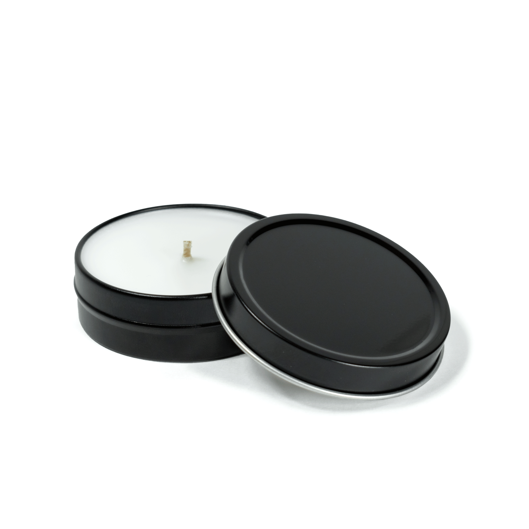 2 oz Mini Tin Travel Candle Black with 4-C Imprint