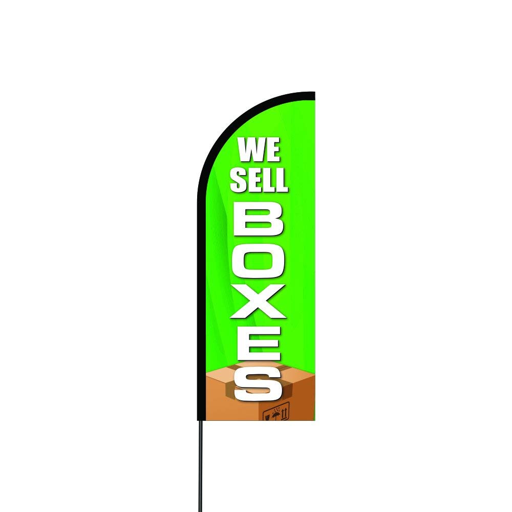 We Sell Boxes (Green) Flag Kit 14' Feet retractable banner flag Feather Flag Sign Outdoor Banner 2