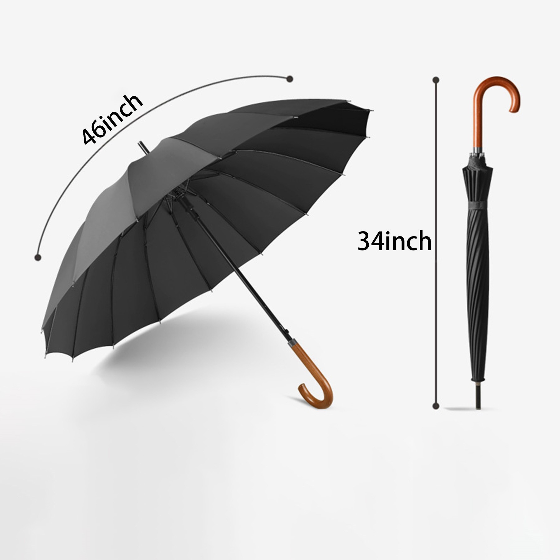 16 Ribs Wooden Handle Automatic Umbrella 2