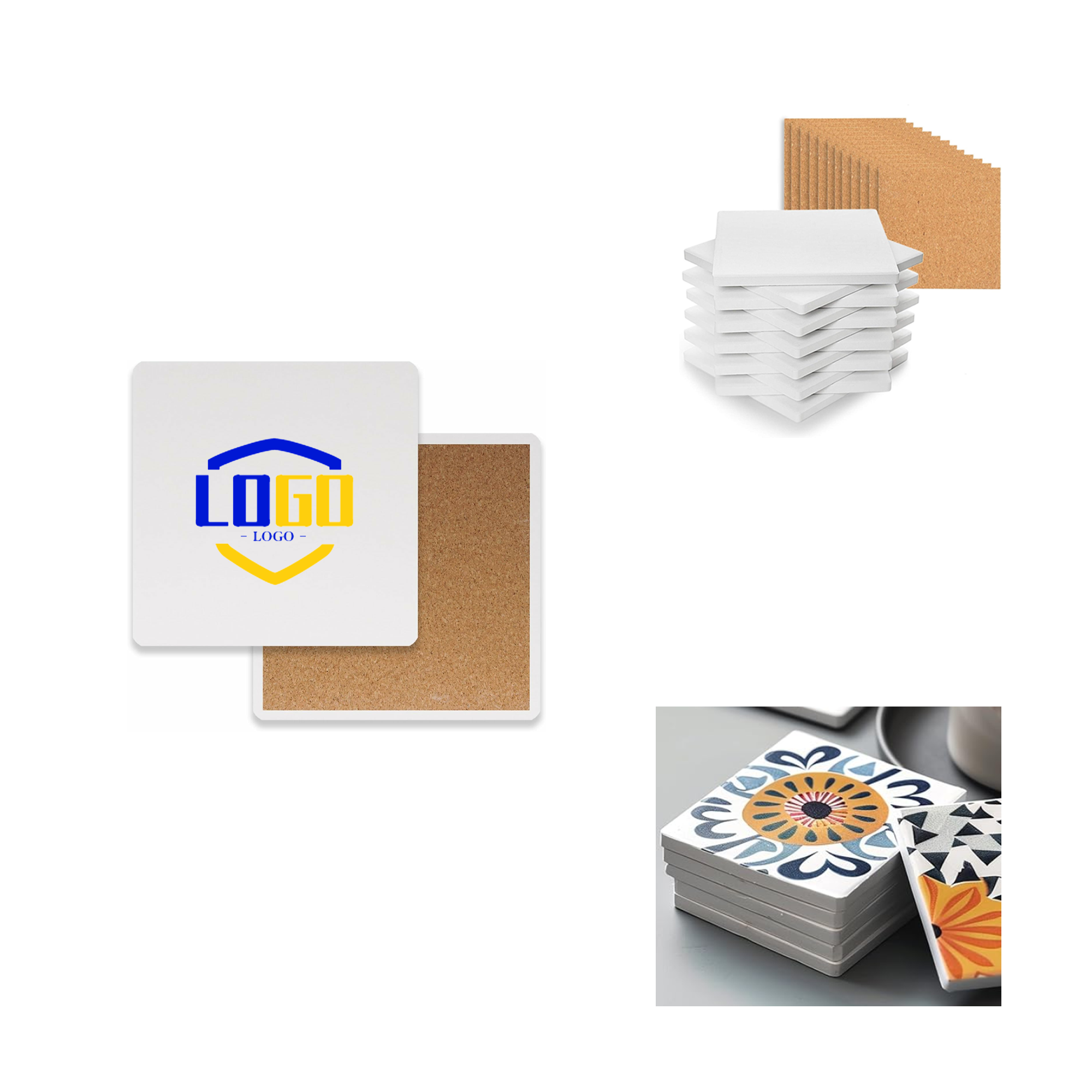 Square Ceramic Coaster With Cork Base 2