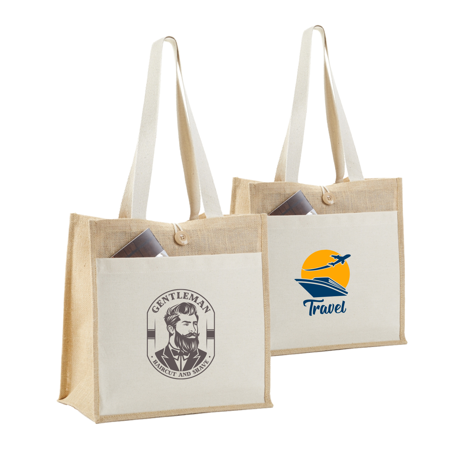 Jute Tote with Cotton Pocket & Secure Closure 1