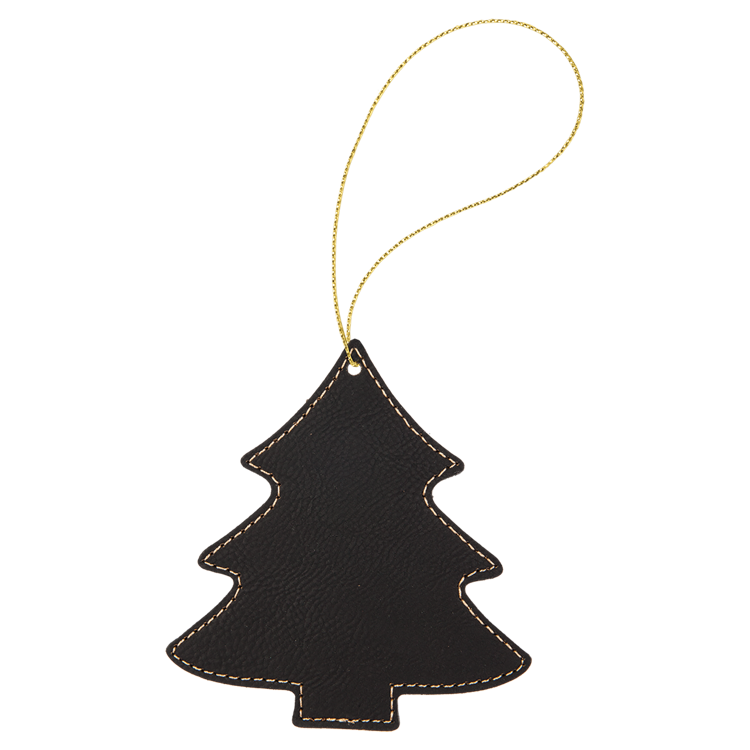Black/Gold Leatherette Tree Ornament with Gold String 3