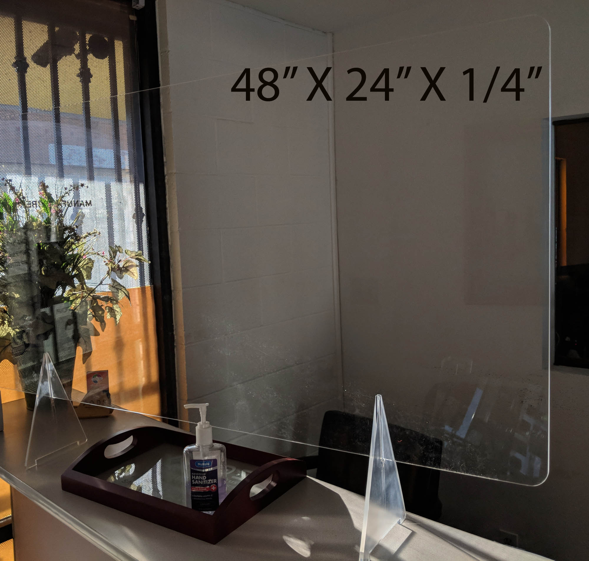 Clear Acrylic Desktop Sneeze Guard w / 2 Acrylic Interlock Stands, Made in USA 1