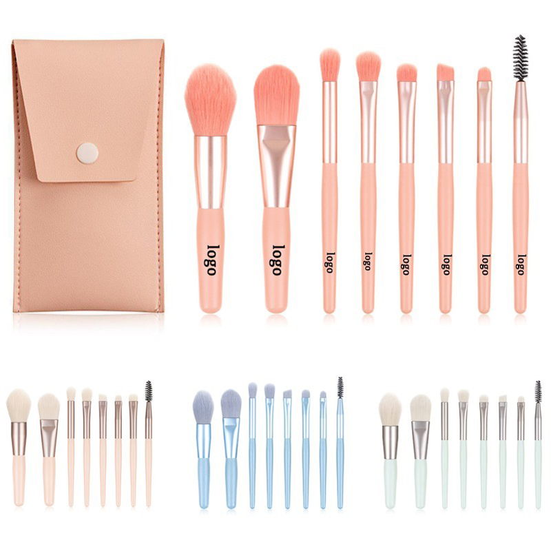 8pcs Wooden Handle Makeup Brush Set With case 6