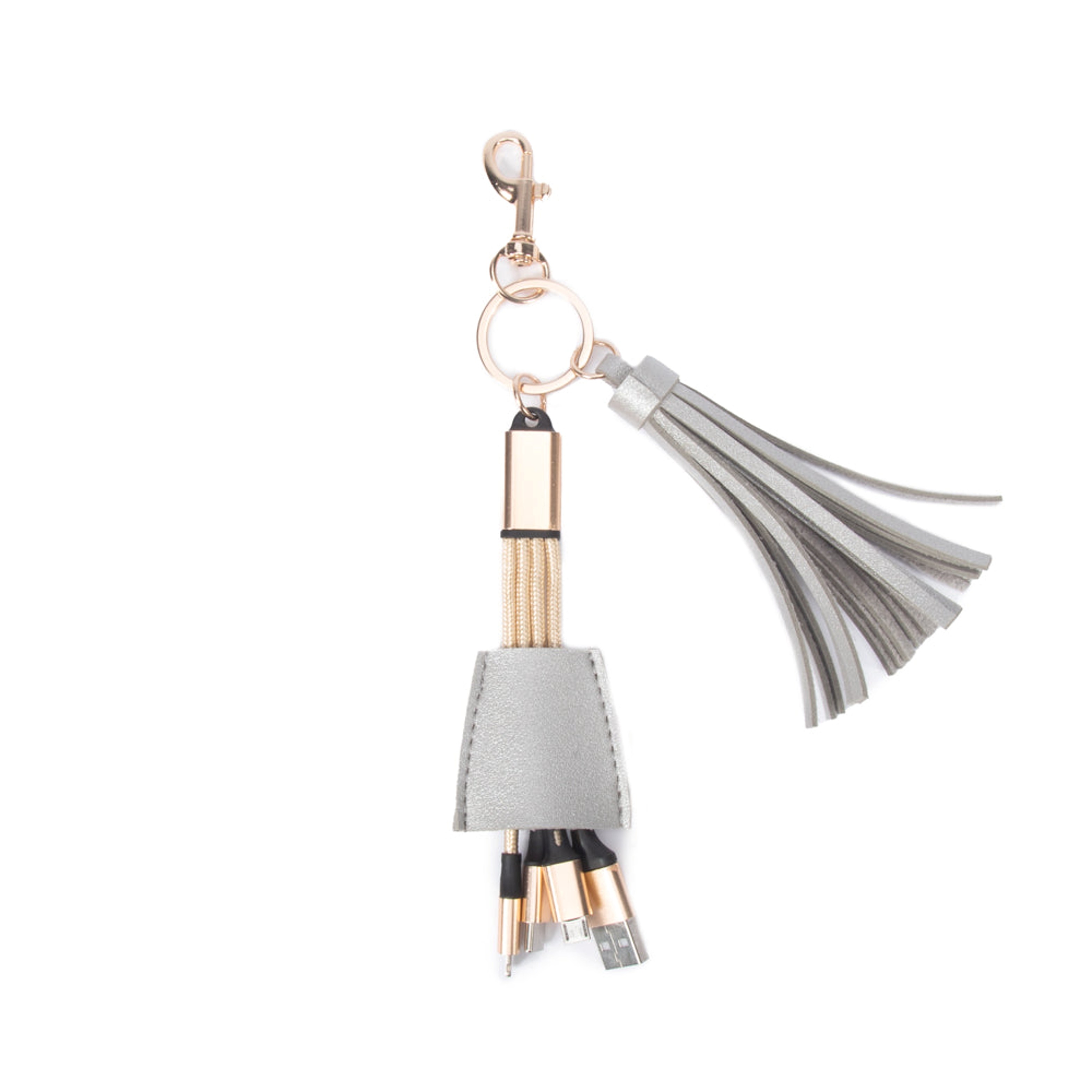 Vegan Leather Keychain with 4-in-1 Charging Cables 2