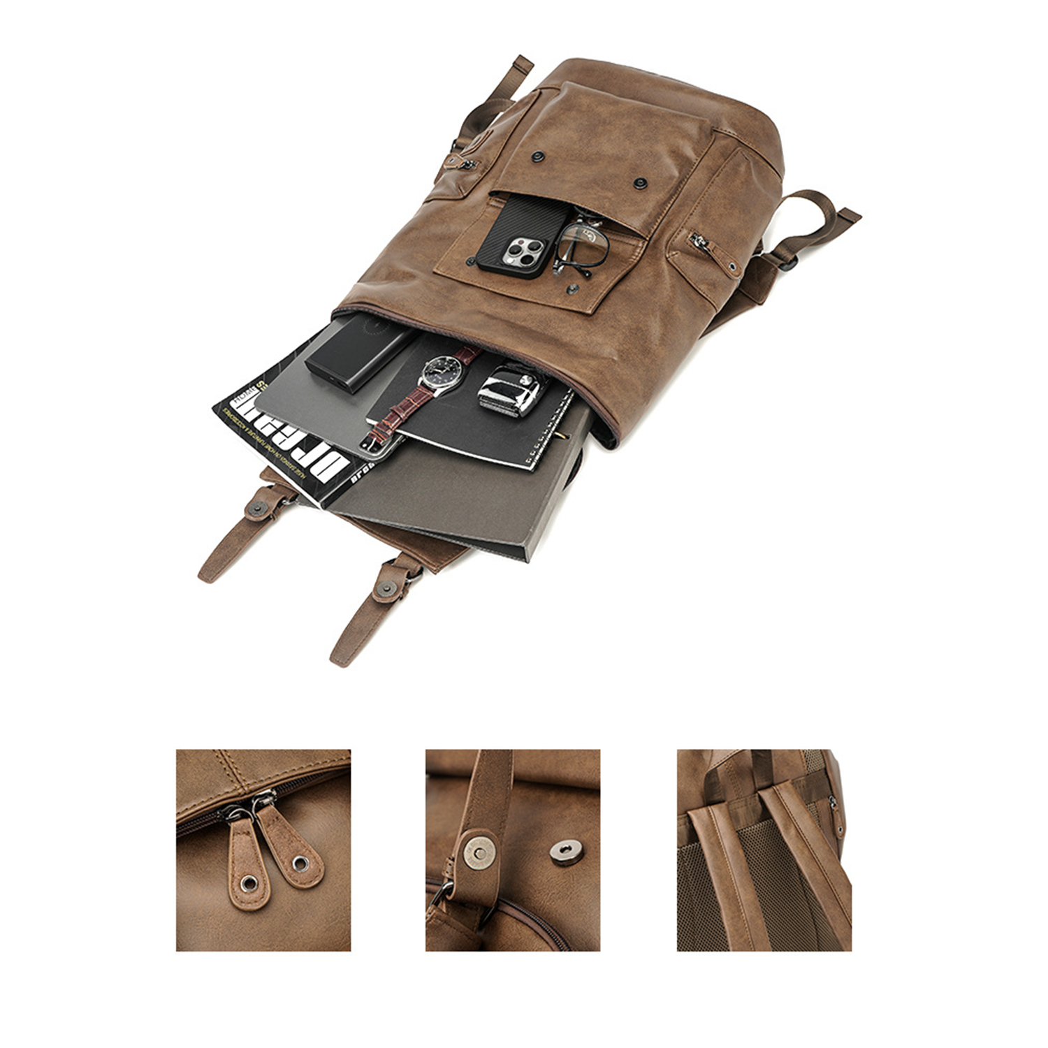 Large Capacity Pu Leather Laptop Backpack 6