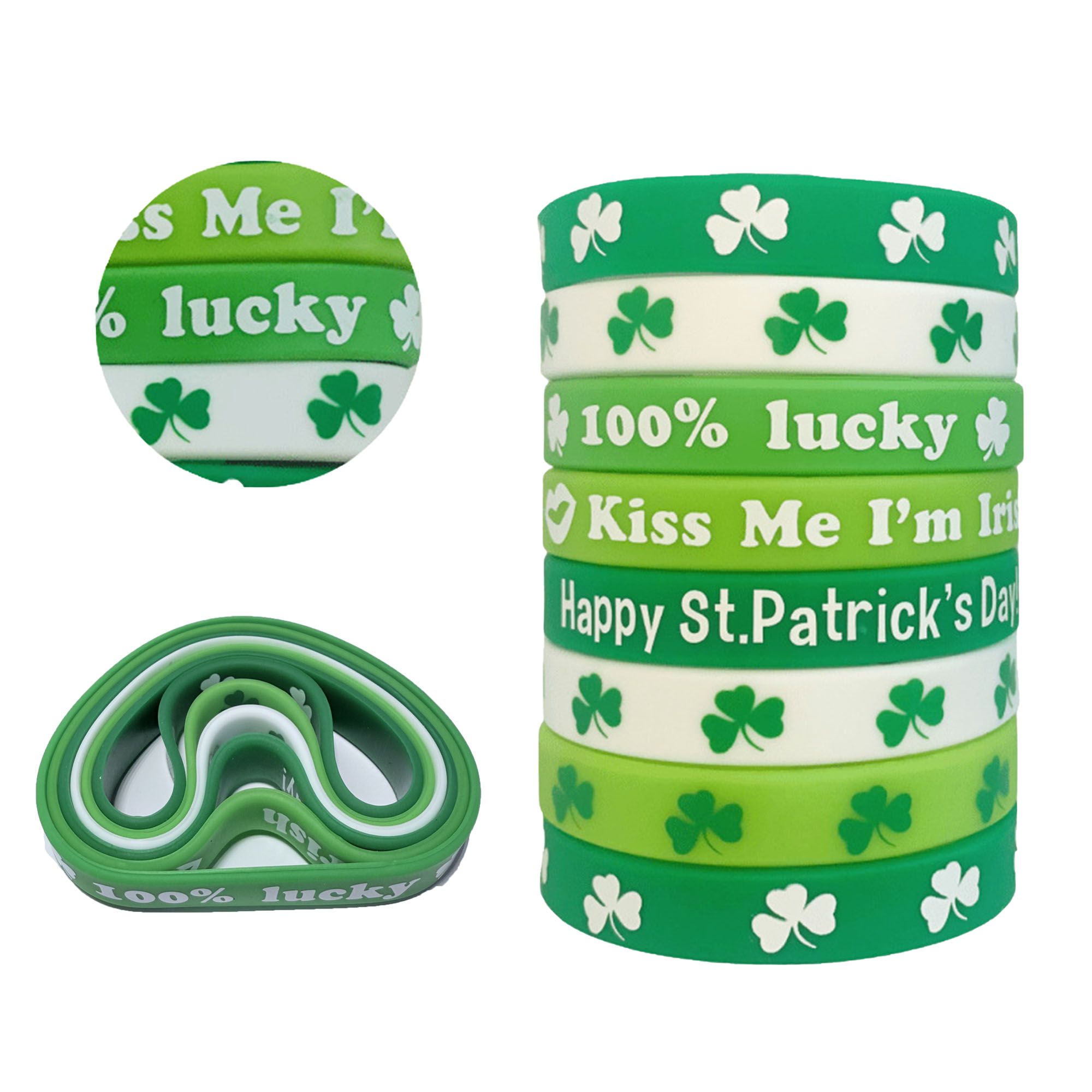 Lucky Shamrock Silicone Wristband Collection (6 Wristbands) 2