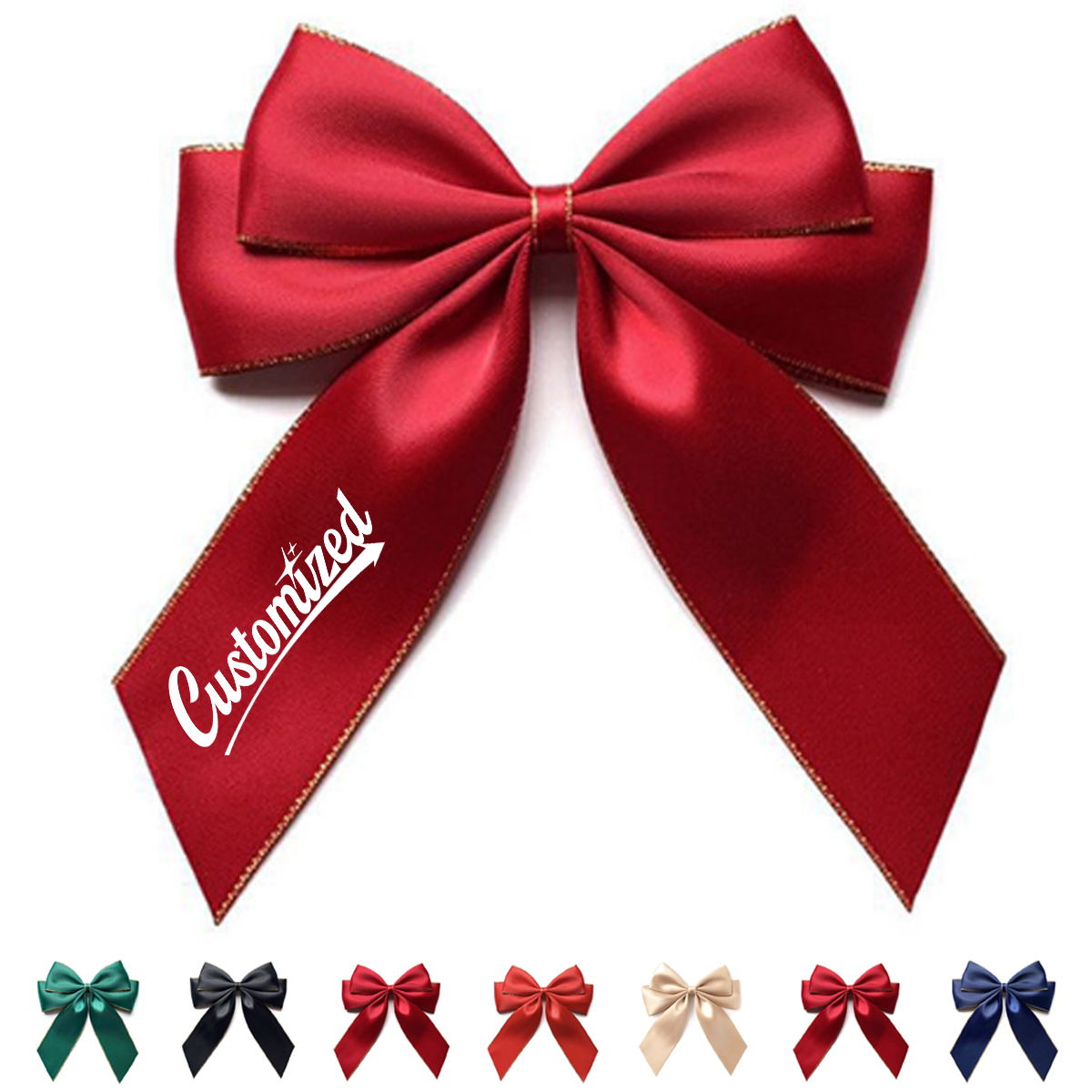 Red Satin Decorative Bow with Gold Trim for Gift Wrap 4