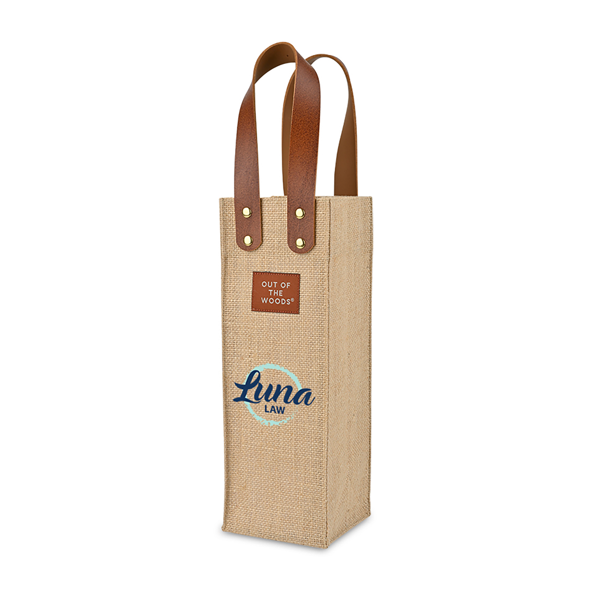 Out of the Woods® Jute Wine Tote, custom tote bag with logo imprint 10