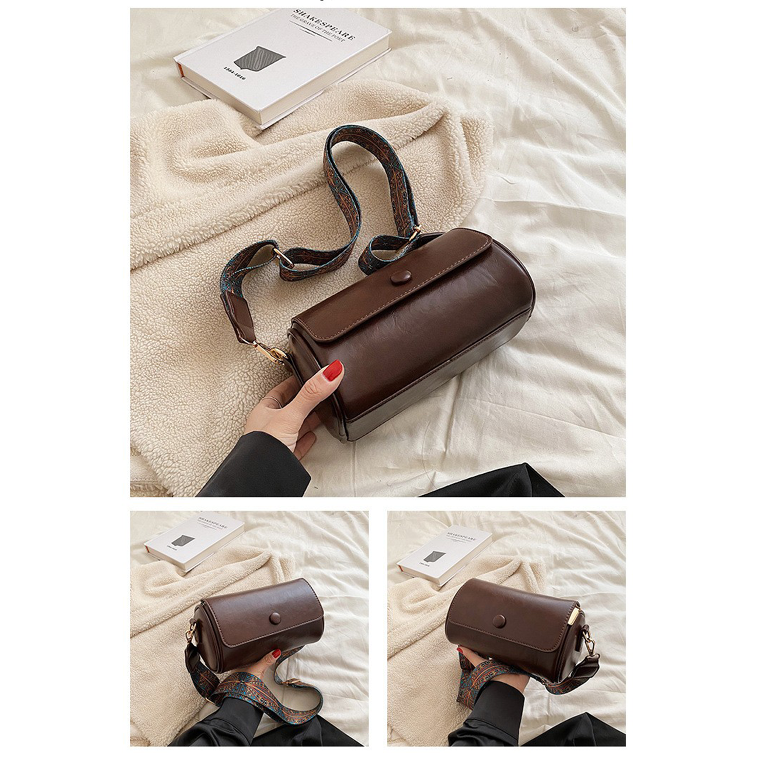 PU Leather Single Shoulder Crossbody Cylinder Bag 7
