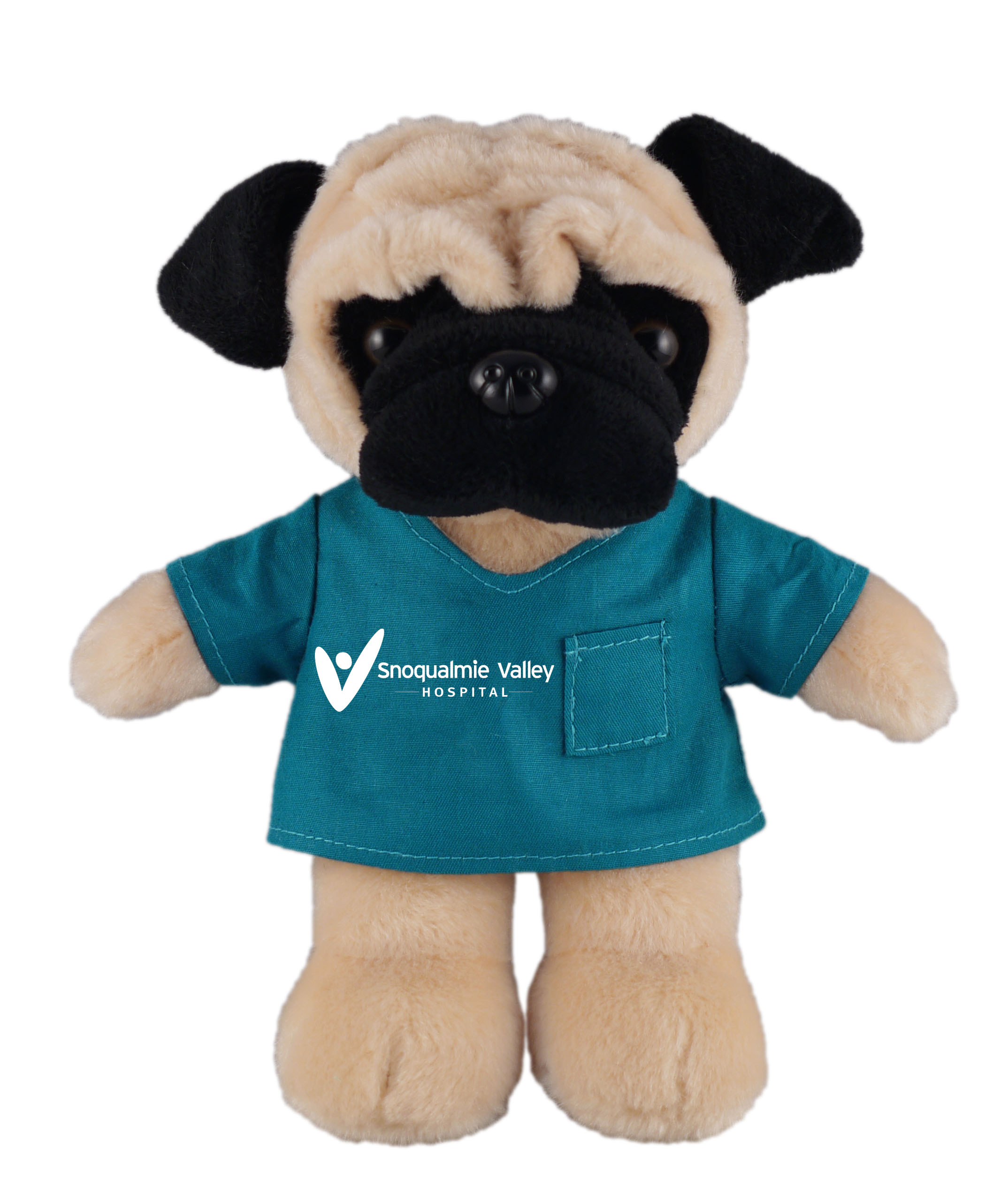 Soft Plush Stuffed Pug in scrub shirt 2