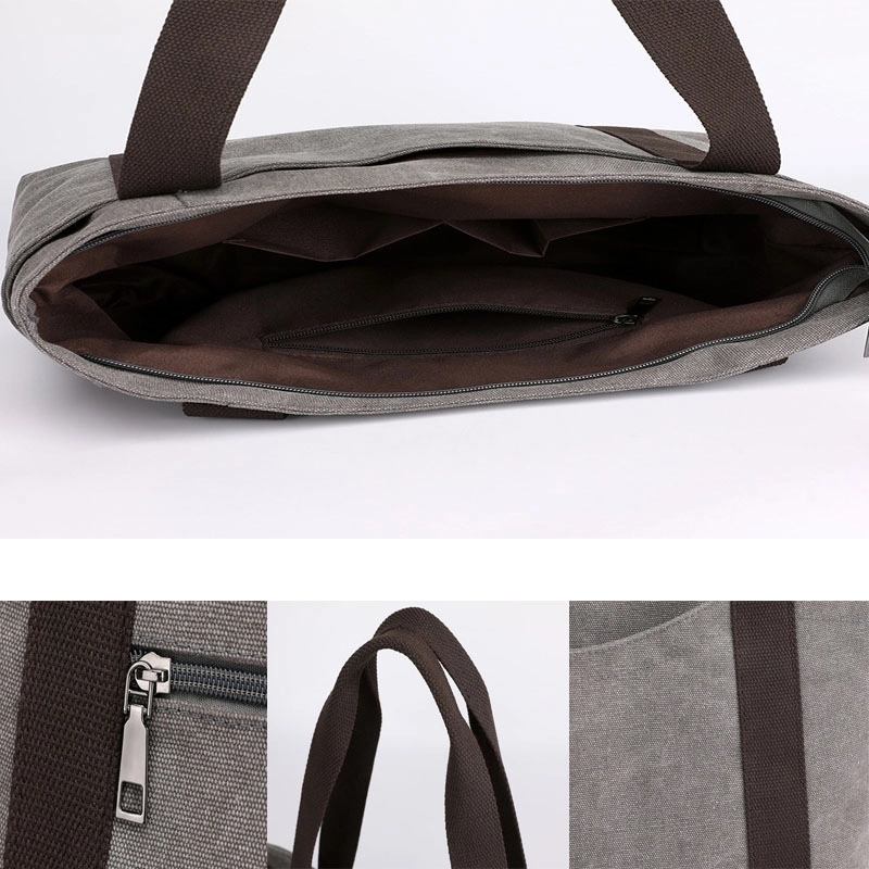 Custom Women's Canvas Multi-pocket Tote Handbag, custom tote bag with logo imprint 7