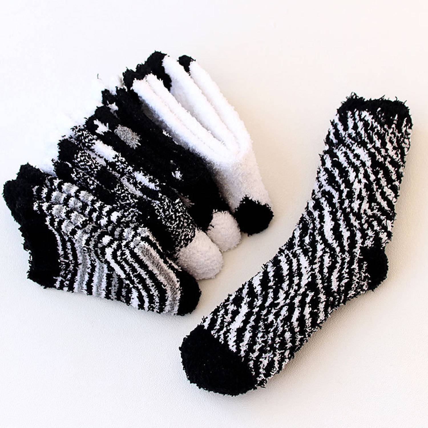 Fuzzy Fashion Socks W/ Woven Patch 3