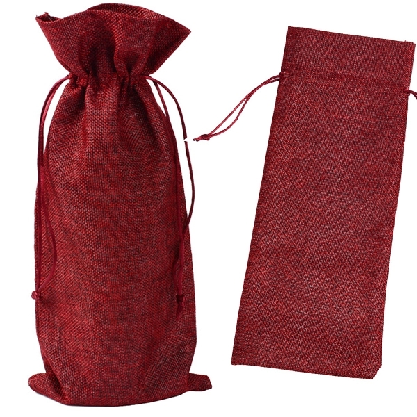Burgundy Color Jute Drawstring Wine Bag 4