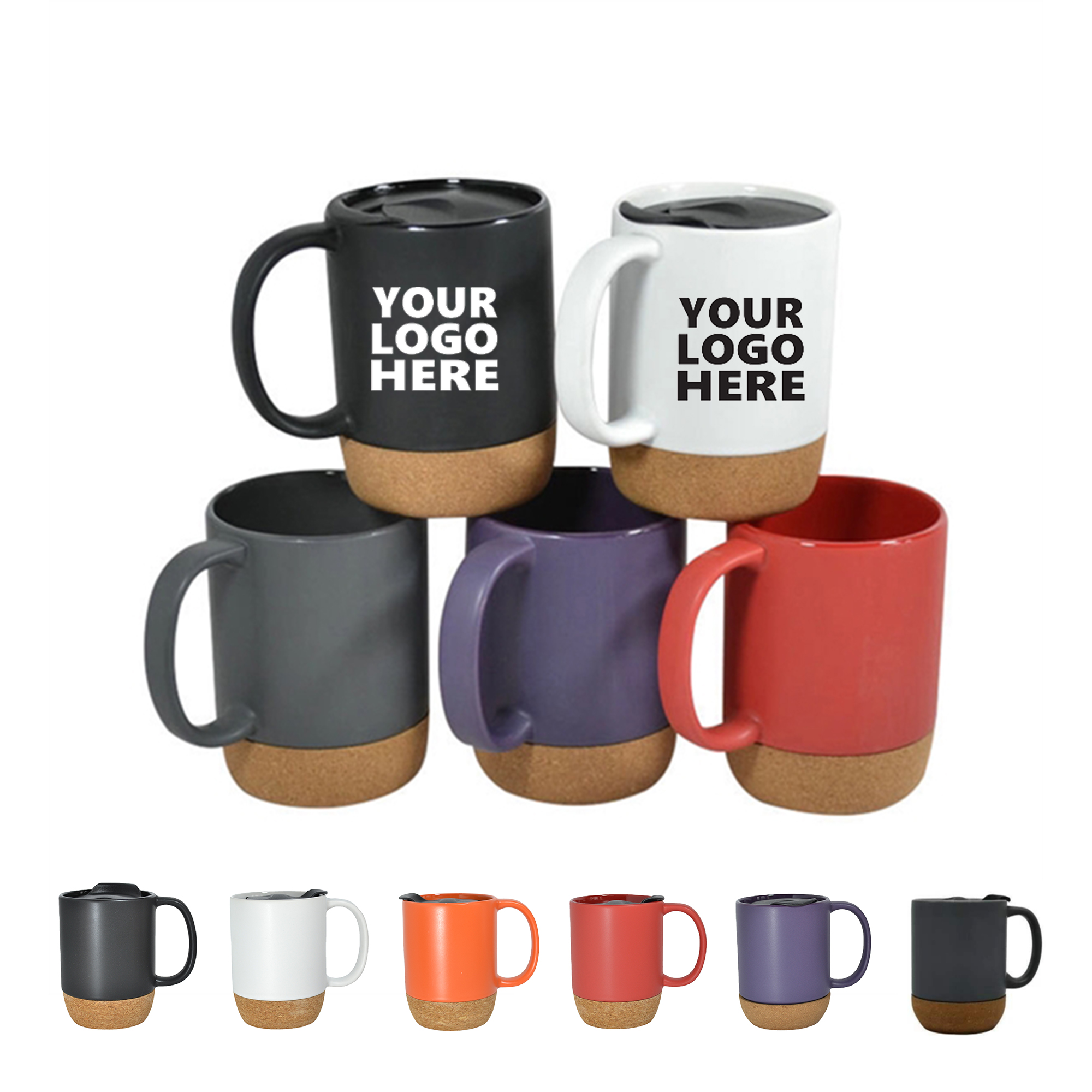 14 OZ Cork Base Ceramic Mug With Lid 2