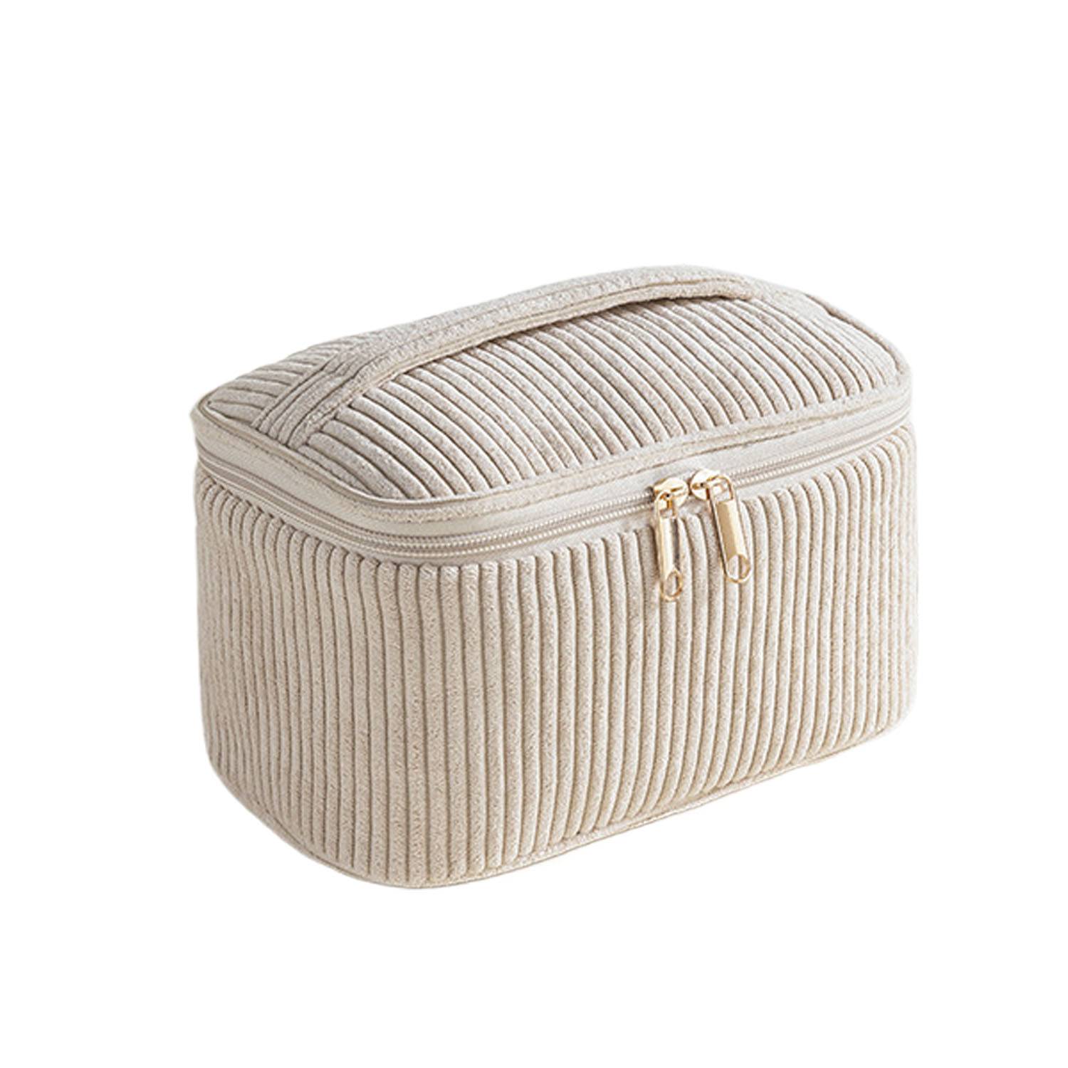 Large Capacity Corduroy Makeup Bag w/ Mesh Pocket 3
