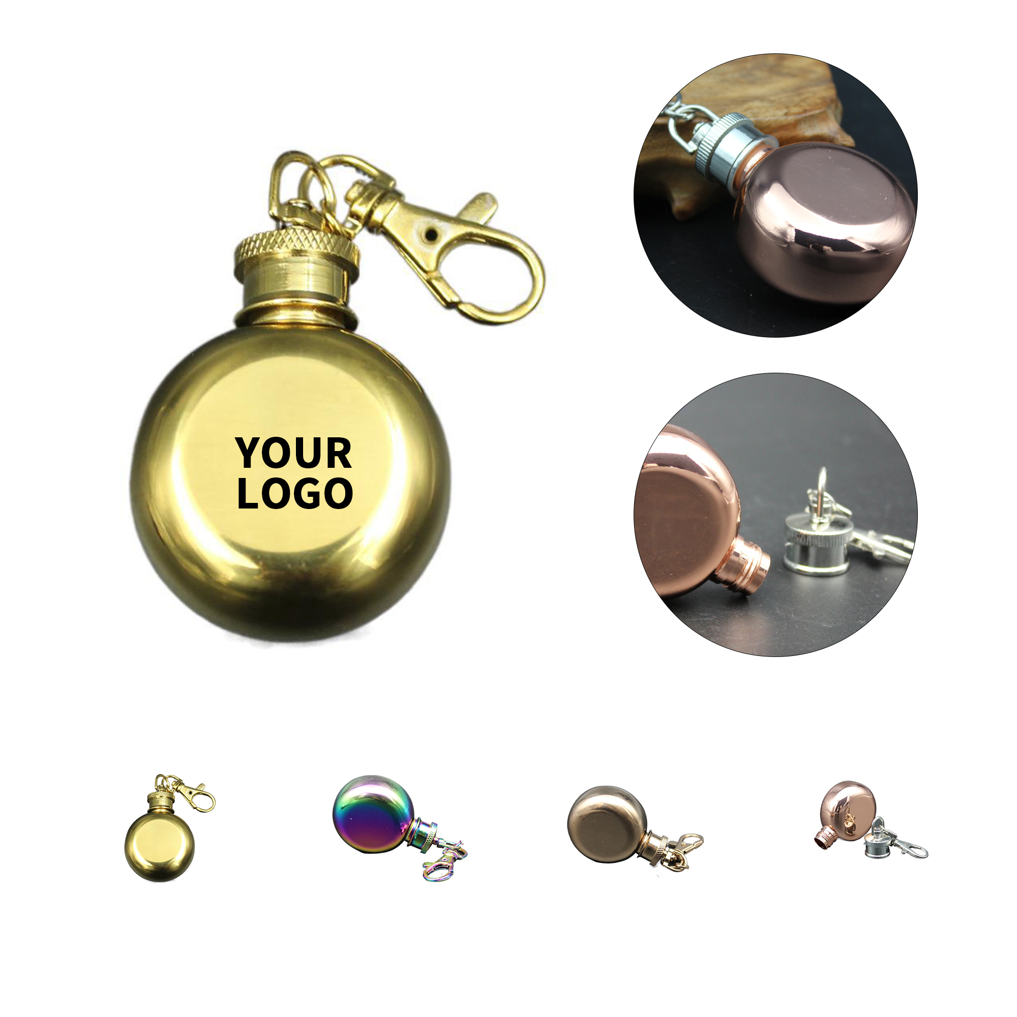 Stainless Round Pocket Flask 1 Ounce With Keychain Clip 3