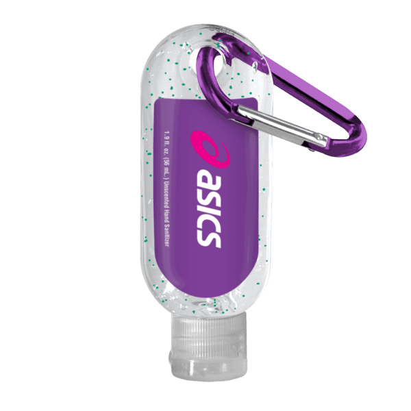 1.9 oz. Single Color Moisture Bead Sanitizer in Clear Bottle with Carabiner 62
