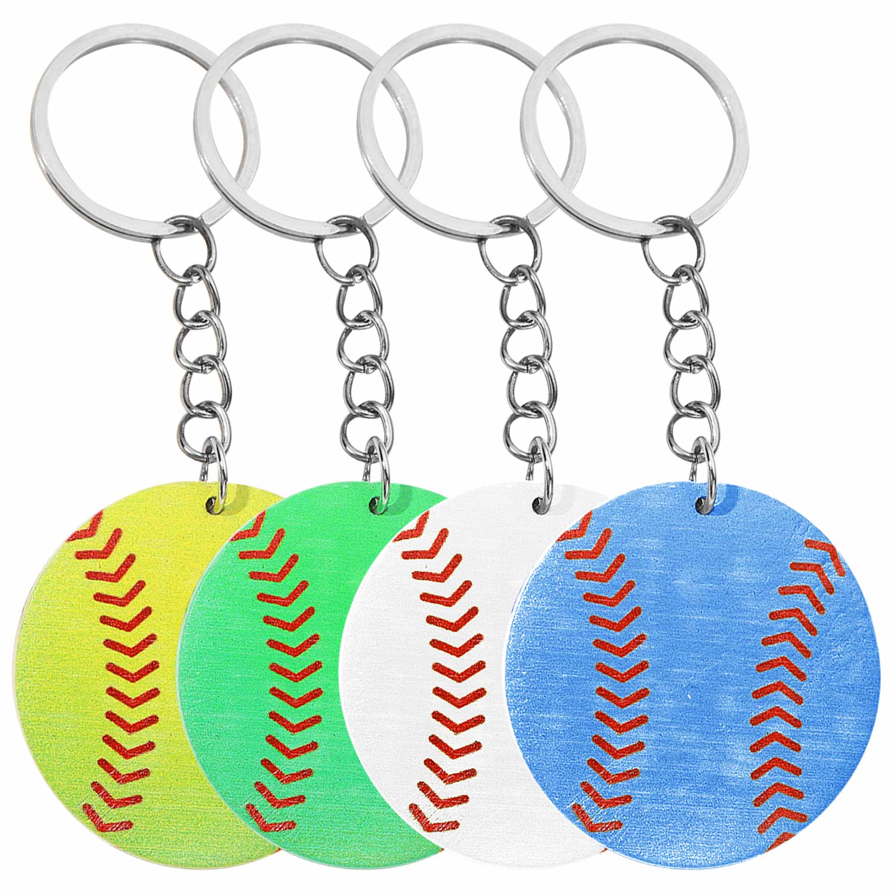 Wooden Round Shape Baseball Key Chain 1