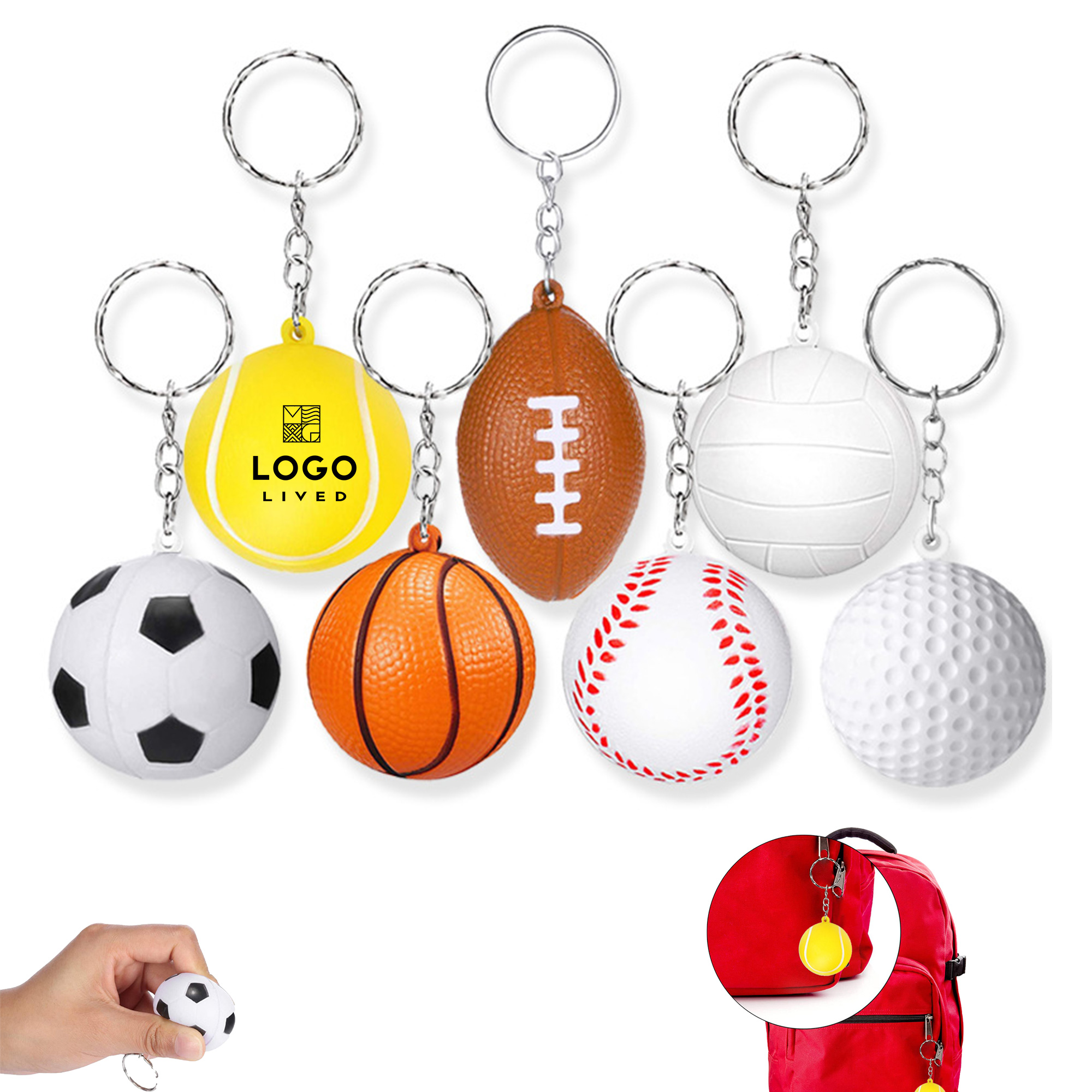 Simulation Football Sports Ball Basketball Golf Ball Pressure Keychain 1