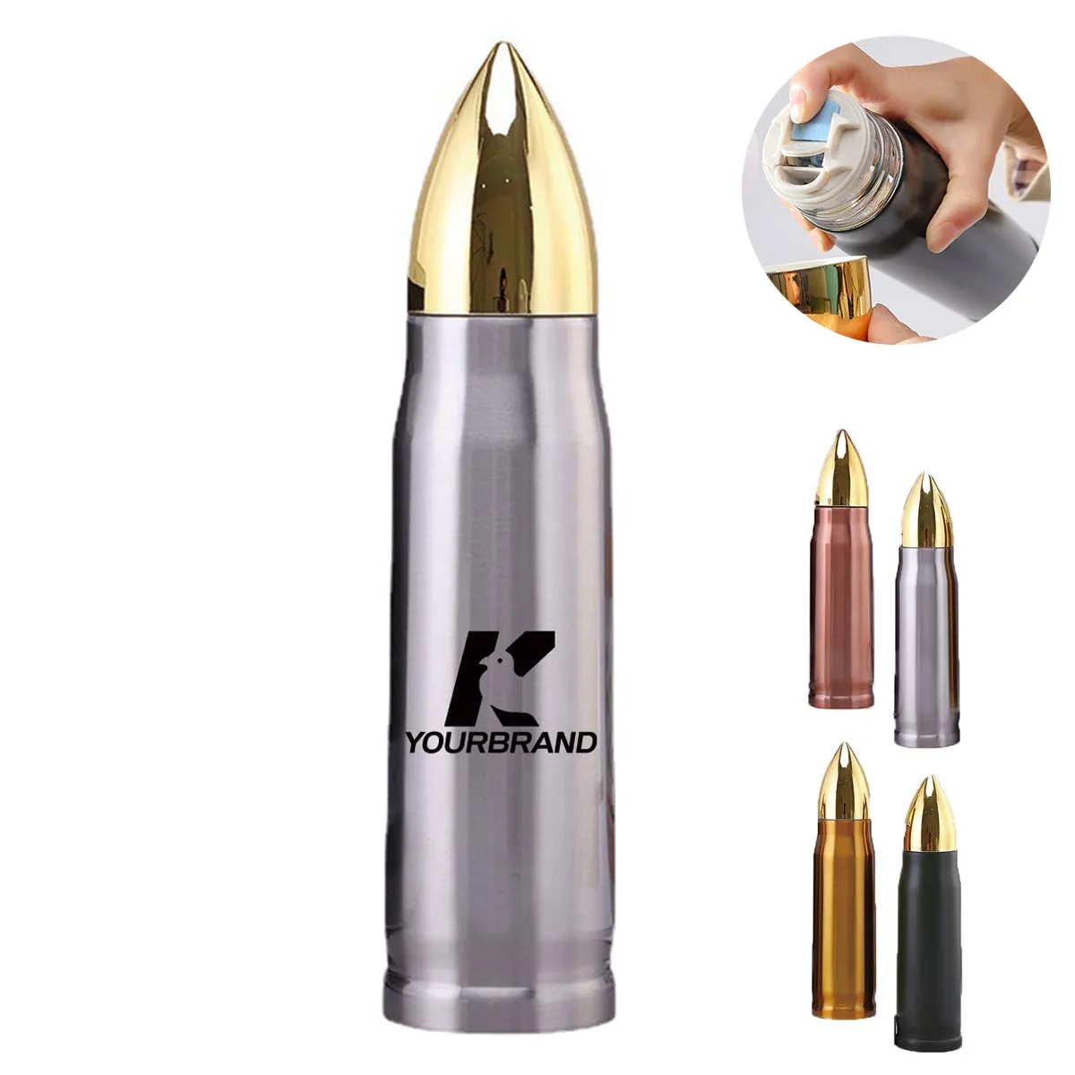 Unique 17oz 304 Stainless Steel  Bullet Shape Water Bottle 2