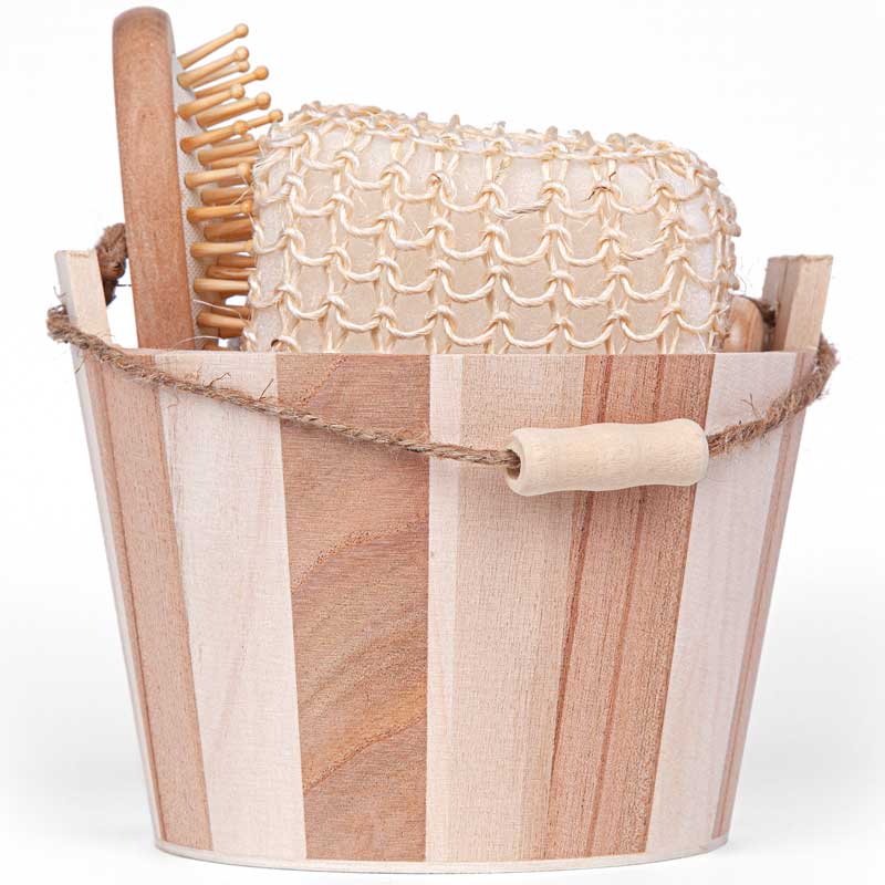 Bamboo Bucket Bath and Massage Set - 5pcs 2