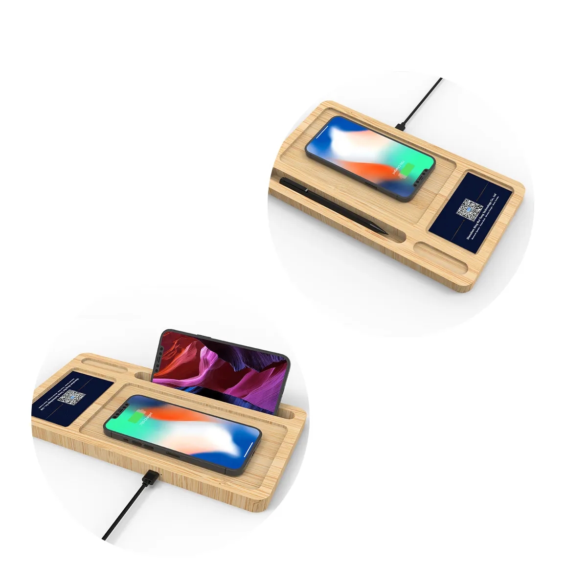 Bamboo Wireless Charging Desk Tray Organizer 15W 1