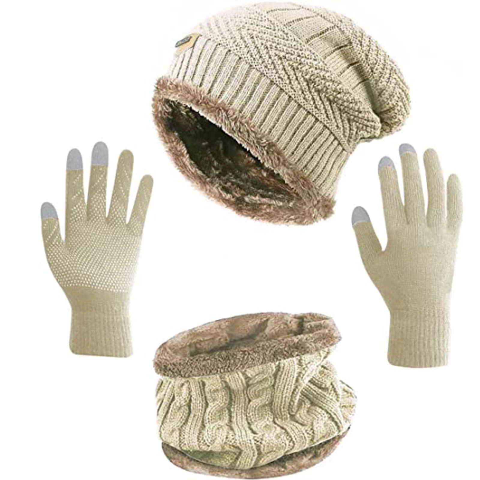 Winter Hat Scarf Gloves Slouchy Beanie Snow Knit Skull Caps 3