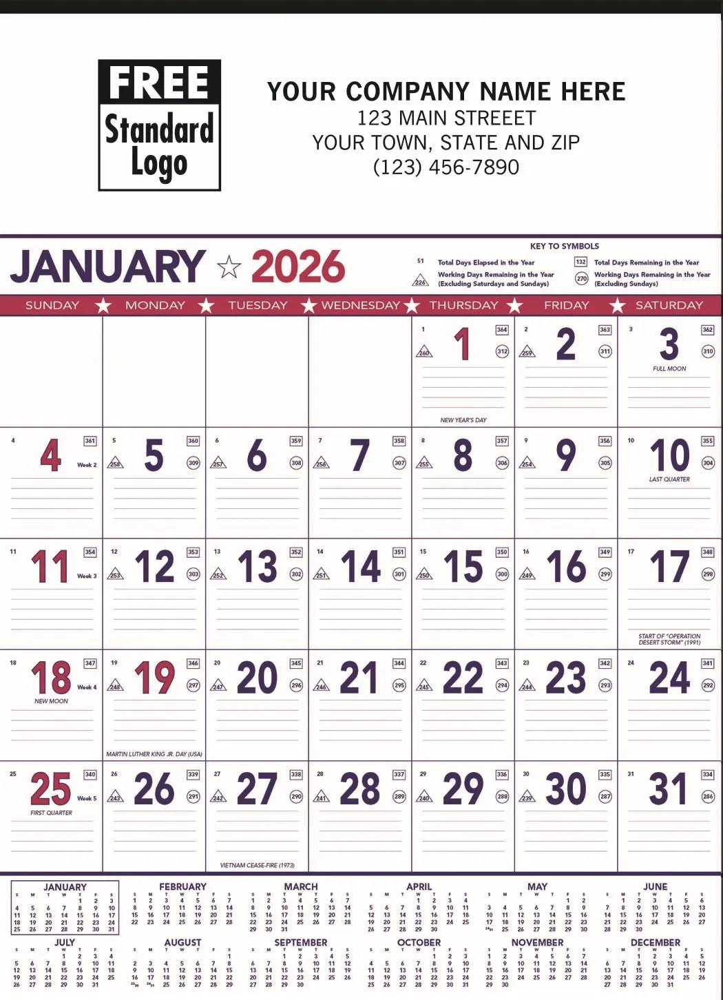 Calendars - Wall, Patriotic Contractor Memo