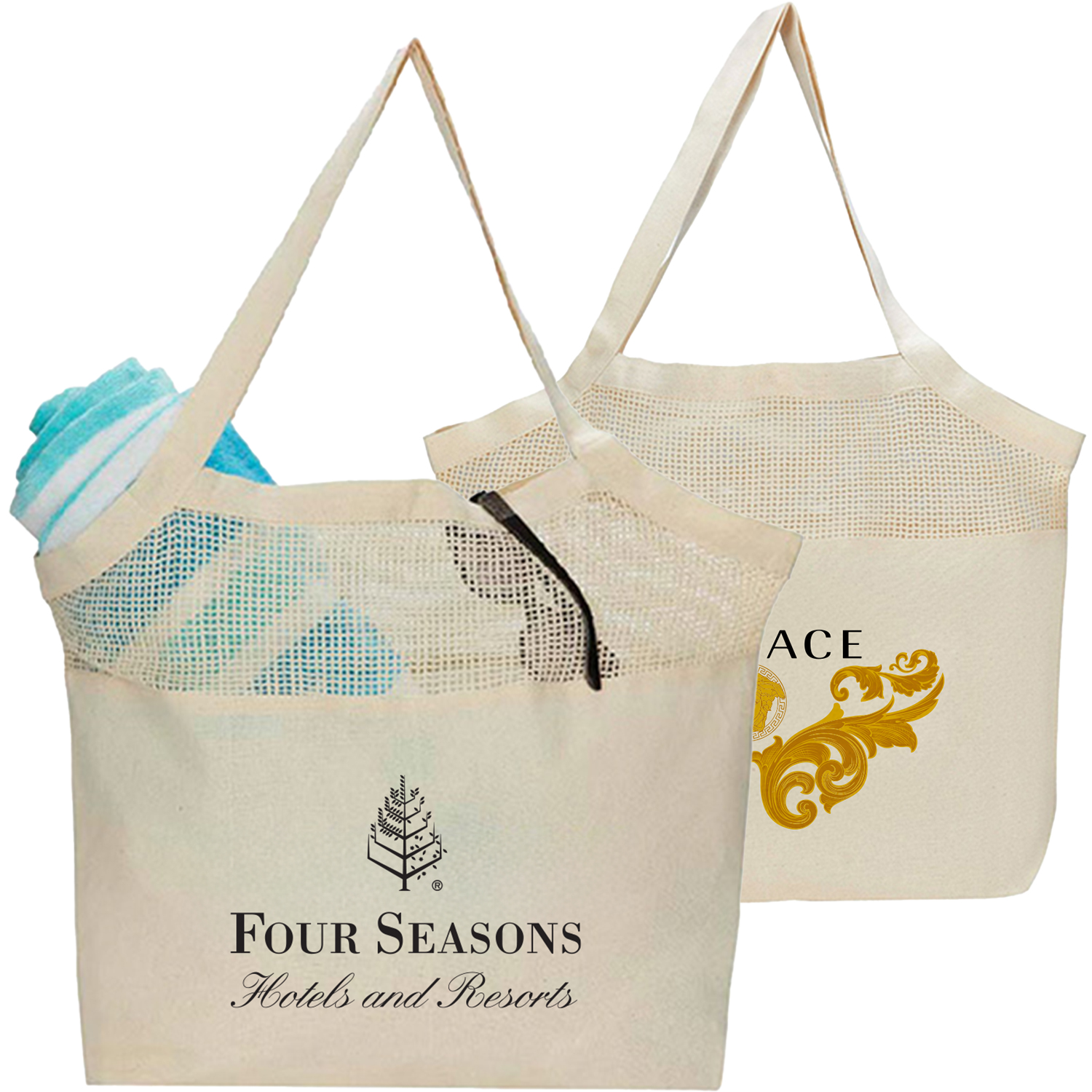 7 oz. Cotton Canvas Mesh Beach Bag,Handle W/ Gusset (20" x 15" x 5") 2
