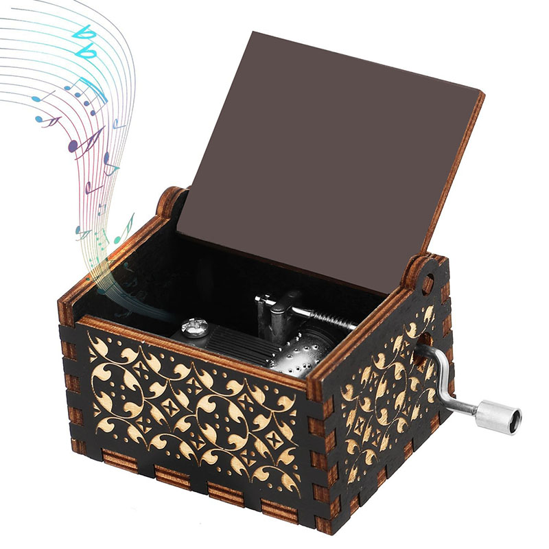 Wooden Music Box Hand Crank Wood Crafts 4