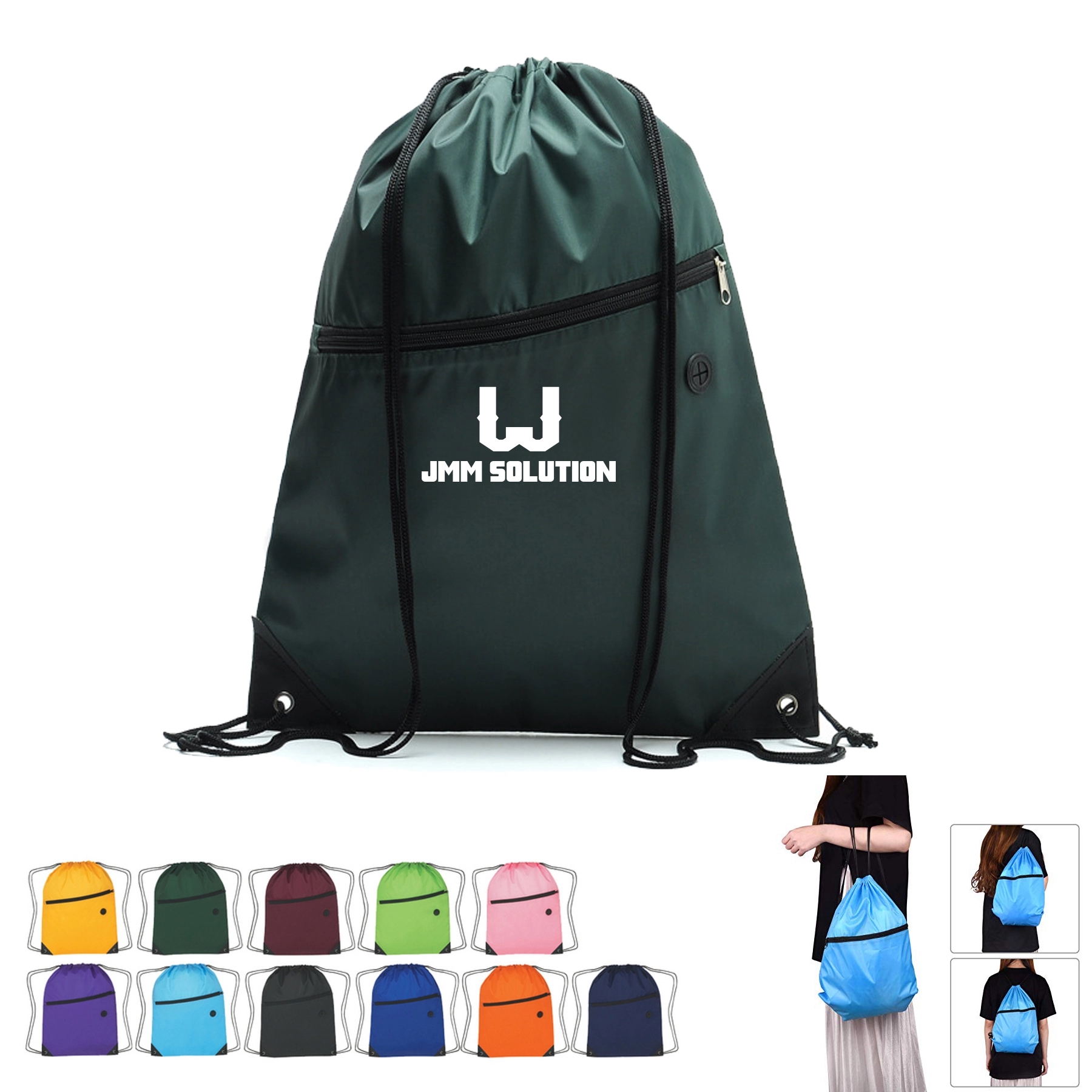 Drawstring Backpack With Zipper Pocket 10