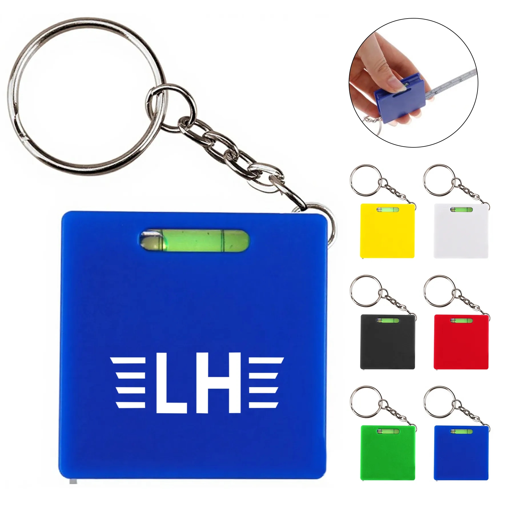 Square Tape Measure Keychain w/ Level 8