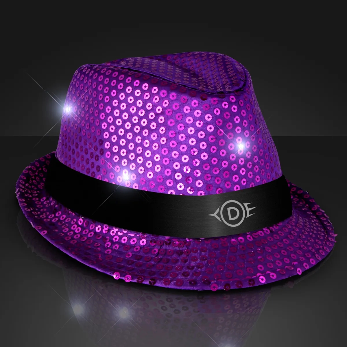 Shiny Single Colored Fedora Hats with Flashing Lights 32