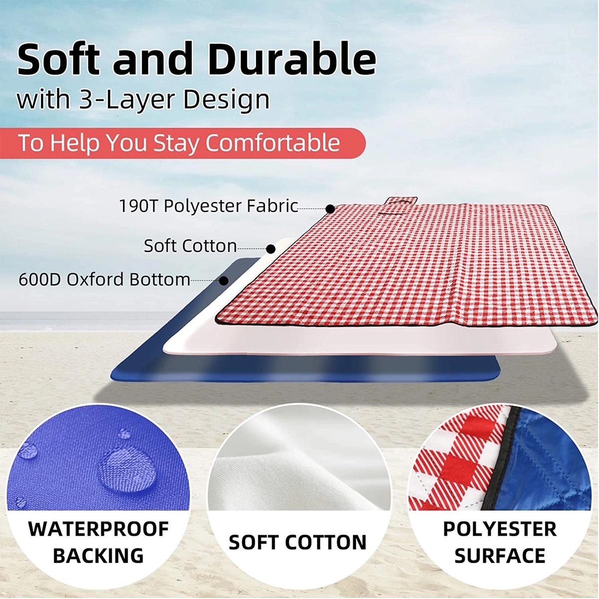 80x80 Inch Picnic Blanket Large Waterproof Pad 5