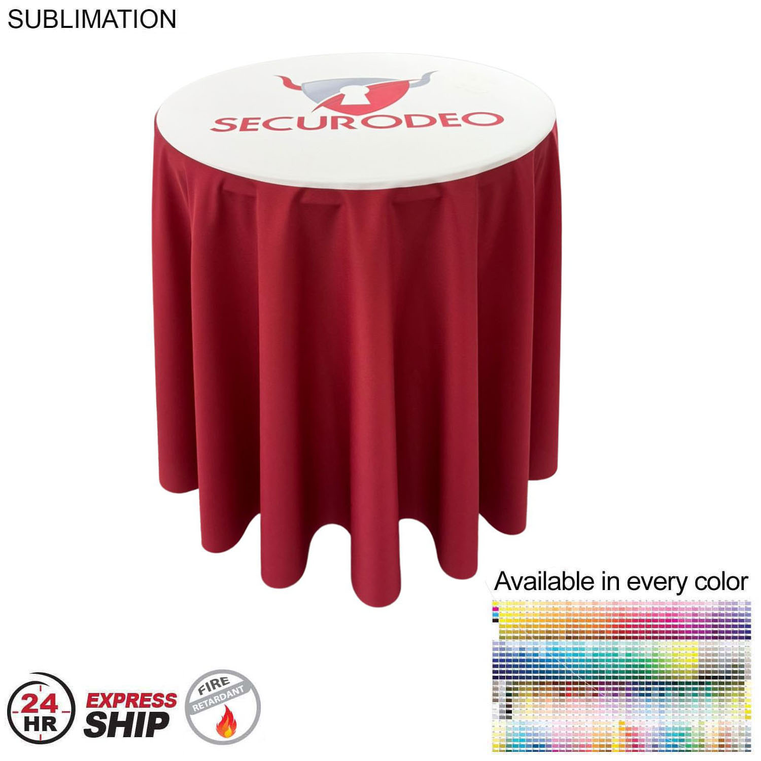 24Hr Express Ship - Sublimated Bar-Height Round Drape Table Throw 5