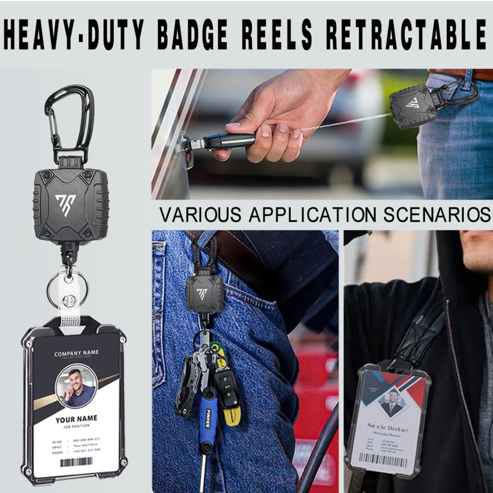 2 Set Retractable Badge Holders Heavy Duty Carabiner Reel Tactical Keychain With Id Holders 5