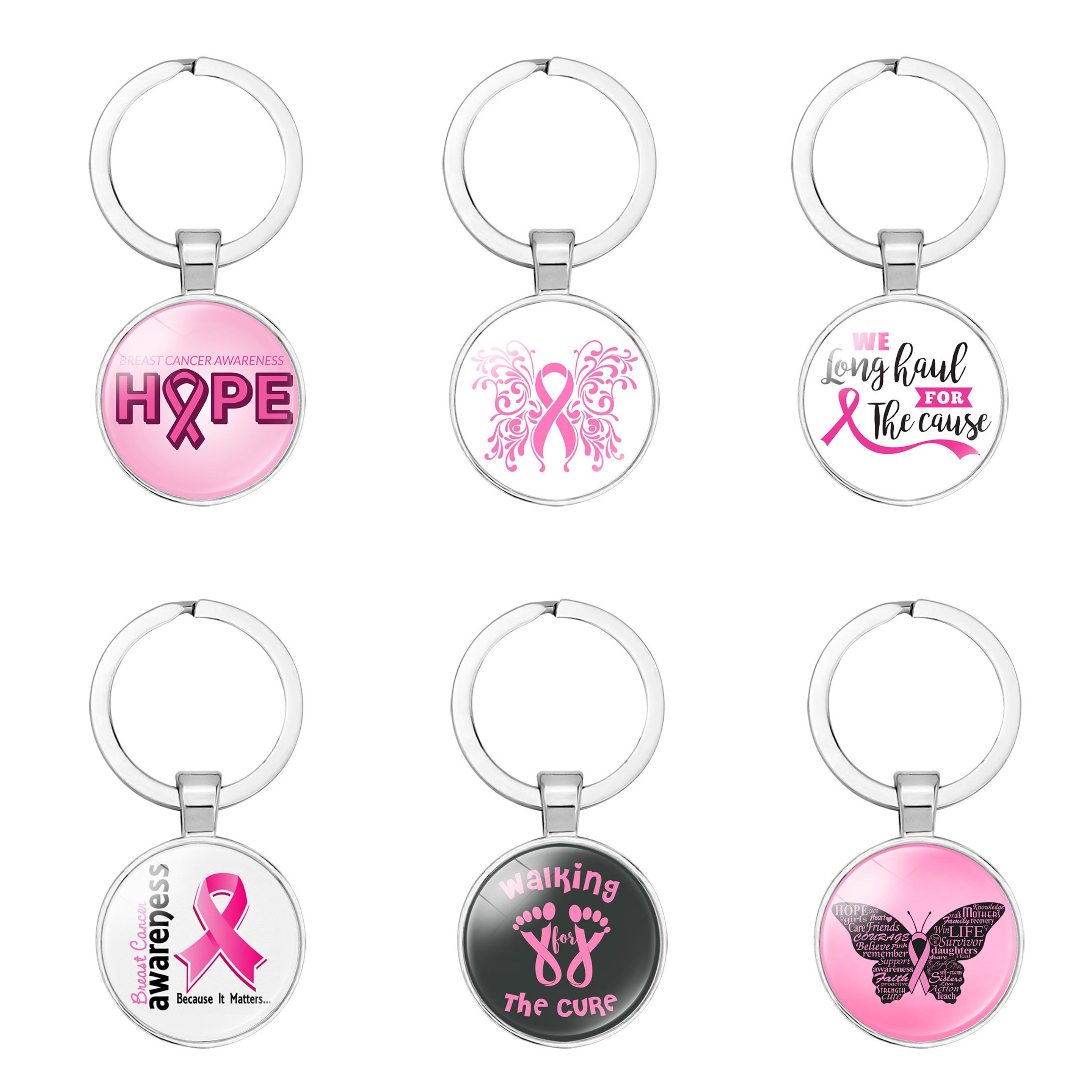 Breast Cancer Awareness Round Keychain (direct import) 2
