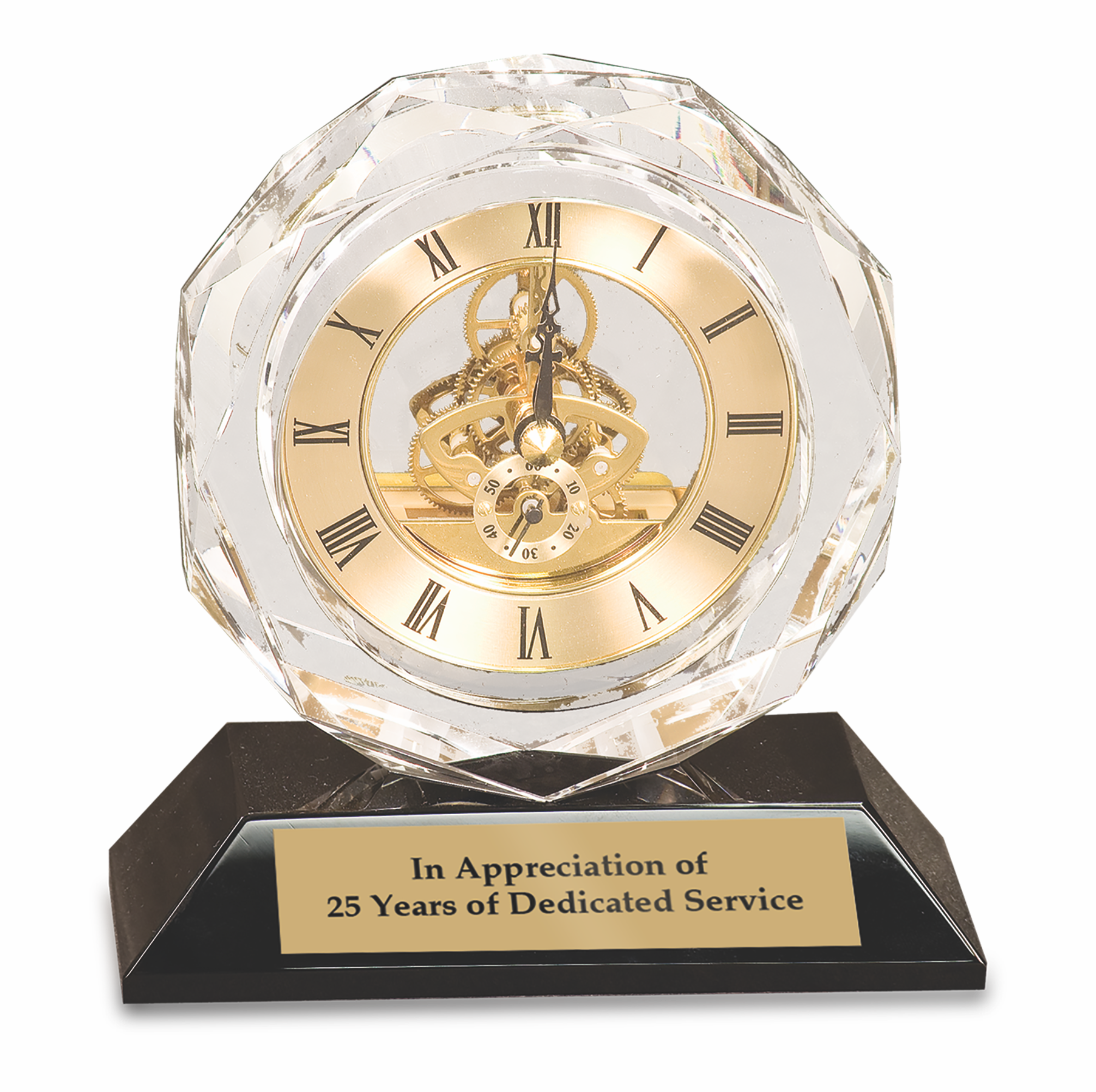 5 3/4" Clear Crystal Clock On Black Pedestal Base 3