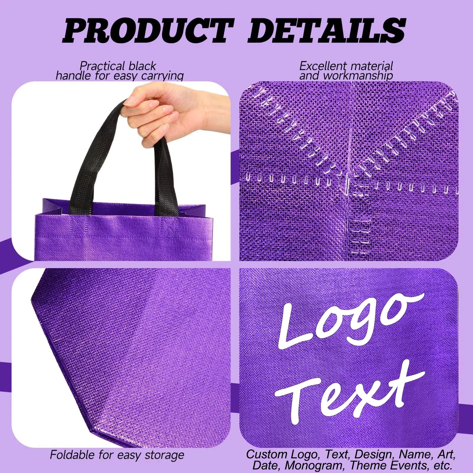Gift Bags Shopping Glossy Reusable Grocery Tote with Handles 3