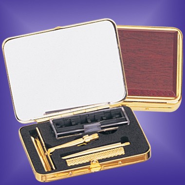GOLD PLATED ROSEWOOD COVER SHAVIN KIT 1