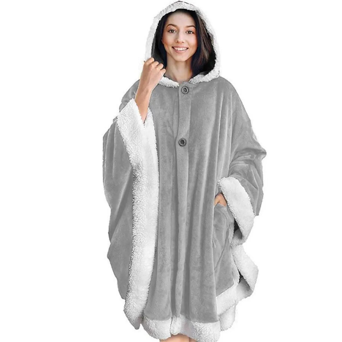 Poncho Hooded Cape Blanket Shawl Cozy Warm Sherpa Fleece 4