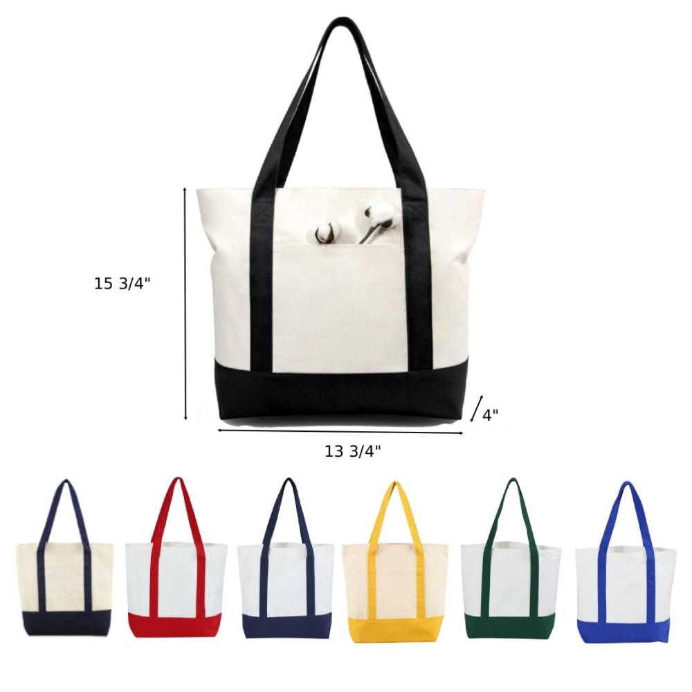 Large Cotton Canvas Boat Tote W/ Pocket, custom tote bag with logo imprint 9